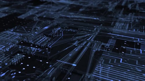 Futuristic Digital Circuit Board Data Flow Animation