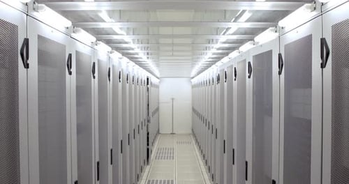 Long View of a Futuristic Server Room