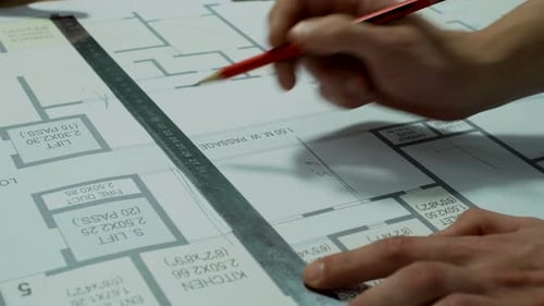 Ingenieure planen die Gebäudekonstruktion — Architekturzeichnung (Speed Video)