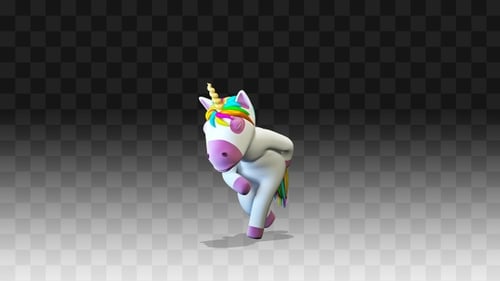 Cute 3D Unicorn Character Dancing with Rainbow Mane