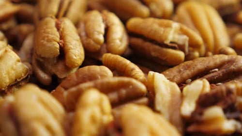 Pecan Nuts Background. Closeup Pekan Seeds