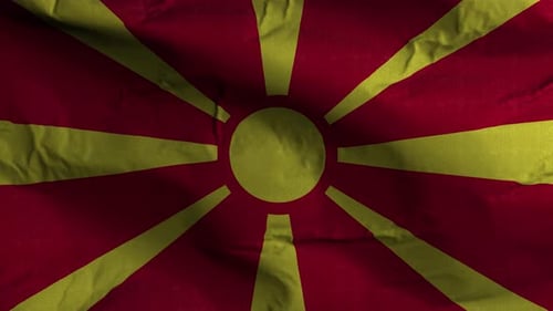 North Macedonia Flag Waving with Realistic Fabric Texture
