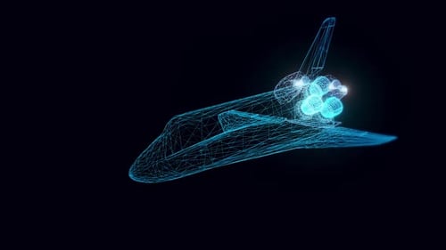 Futuristic Space Shuttle Wireframe Hologram Animation