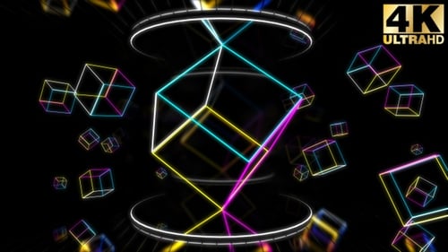 Dynamic Neon Geometric Cubes Abstract Seamless Loop