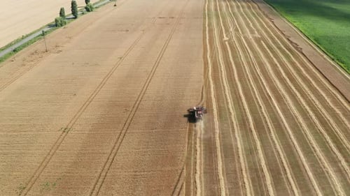 Aerial View of Combine Harvesters on Wheat Field