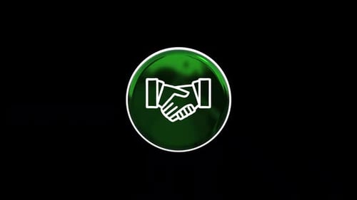 Animated 3D Handshake Icon in Rotating Green Circle Loop