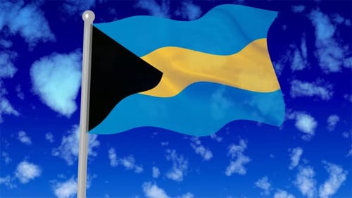 Animated Flag of Bahamas Waving in Clear Blue Sky