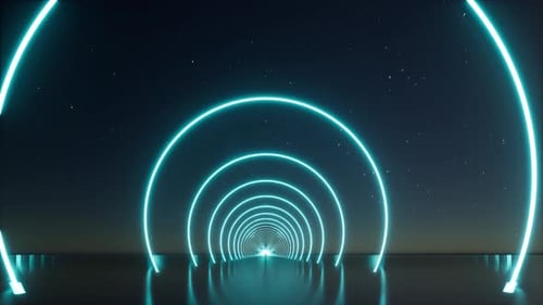 Blauer Neonkreis, Tunnel, Sternennacht im futuristischen Stil