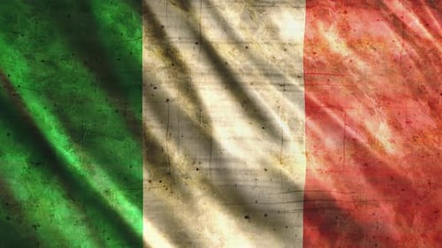 Distressed Italian Flag Waving with Grunge Texture Background