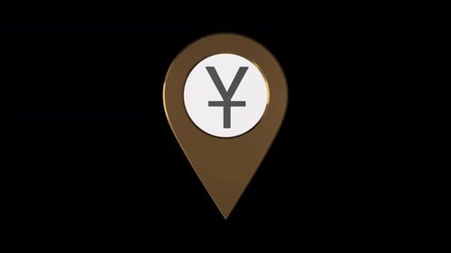 Chinese Yuan Currency Symbol In Pin Point With Alpha Channel 4K