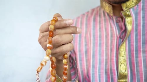 Muslim Man Keep Hand in Praying Gestures During Ramadan Close Up