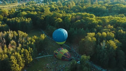 Hot Air Balloons Launching in Green Urban Park