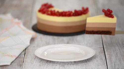 Delicious Chocolate Mousse Cake Served on a Plate