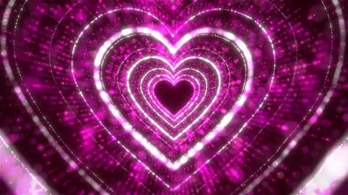 particles heart shape background uses for Valentine’s day, abstract romantic heart glitter tunnel.