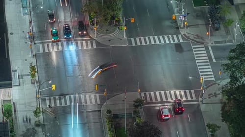 High Up Birds Eye View Of Downtown City Street Time Lapse Of Traffic
