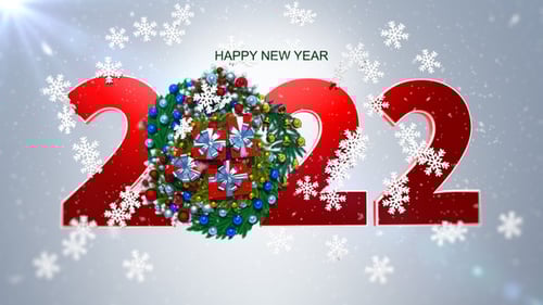 Happy New Year 2022 Christmas Gifts and Snowflakes Animation