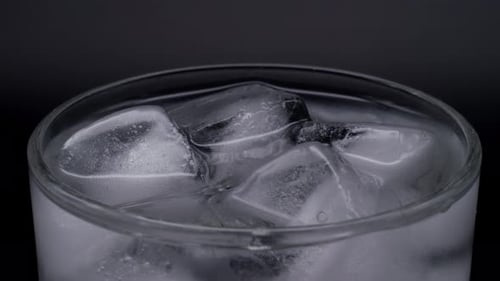 Glass of Ice Cubes Melting Close Up