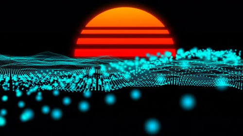 Retro Cyber Tech, 90 cuadrículas, paisaje abstracto, estructura alámbrica, luz de neón azul