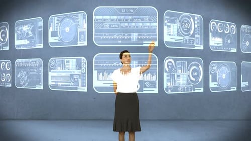 Businesswoman using digital interface screen