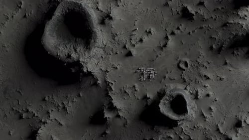 lunar base on the lunar surface as seen from a height of several kilometers.
