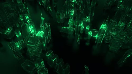 Leuchtender futuristischer Stadthintergrund im Matrix-Stil