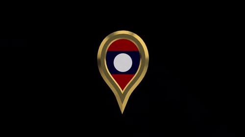 Laos Flag 3D Rotating Location Gold Pin Icon