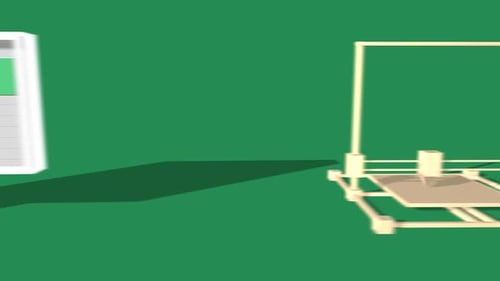 Simple Animation of Printing a Pyramid with a 3D Printer. Green Background.