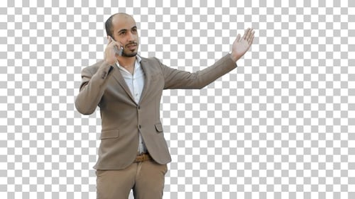 Young man talking on the phone and actively, Alpha Channel