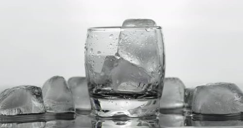 Pouring Cold Liquid into Glass with Ice