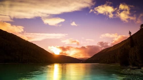 Sunset lake water norway nature timelapse