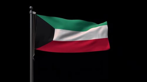 Animated Waving Flag of Kuwait on Flagpole