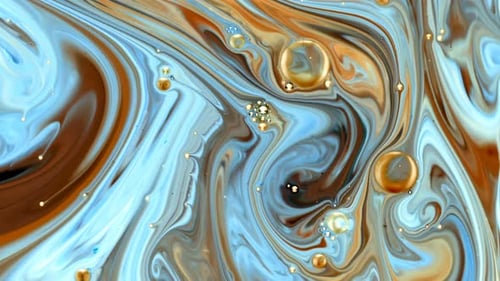 Abstract Swirling Mixture of Colors with Gold Bubbles