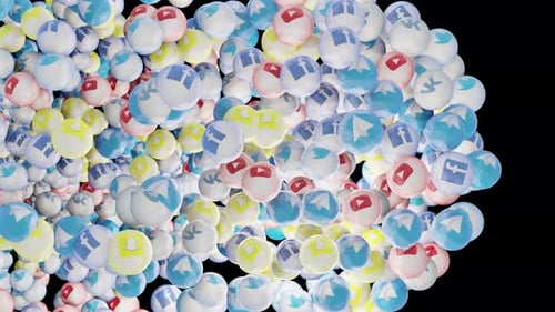 Flowing 3D Social Media Logo Spheres Background