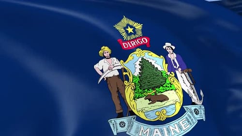 Waving Maine State Flag with Realistic Fabric Animation