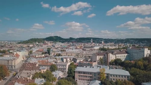 Aerial City Lviv, Ukraine. European City. Central Part of Old European City