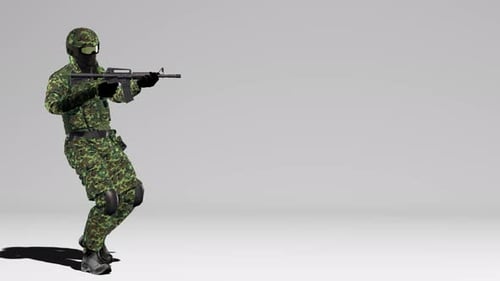 Animated Camouflage Soldier Walking with Rifle Aiming