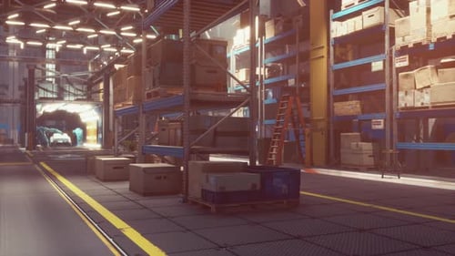 Étagères d'entrepôt modernes avec pile de boîtes en carton