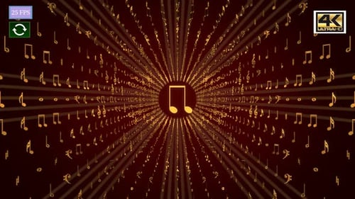 Golden Musical Notes Radiating Loop Background Animation