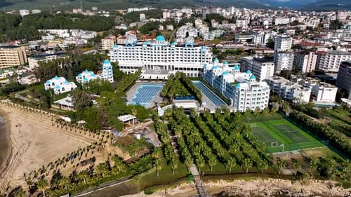 Hotels on the beach aerial view Turkey Alanya 4 K