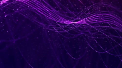 Glowing Purple Fluid Wavy Lines and Particles Abstract Background