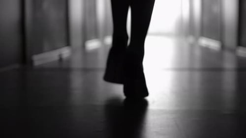 Silhouette of Female Legs in High Heels Walking