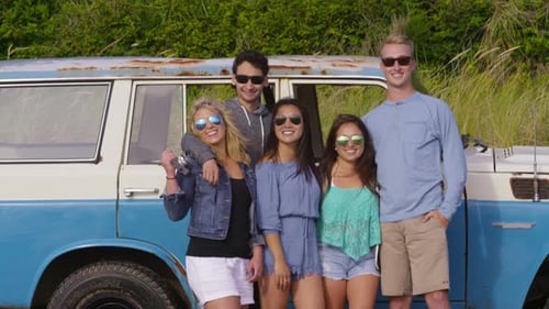 Portrait of group of friends at beach