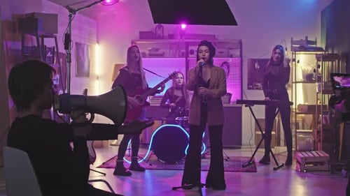 Female Rock Band Filming Music Video