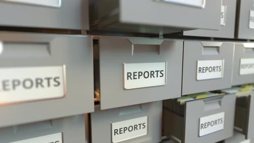 REPORTS Text on the Drawers of a File Cabinet