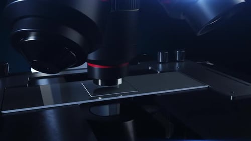 microscope en gros plan. les lentilles modifient le rapport de grossissement tout en observant les virus. l'animation