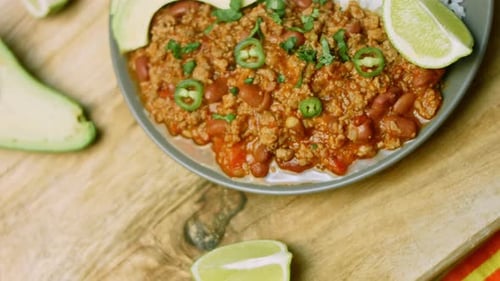 Delicious Chili Dish on Wooden Surface