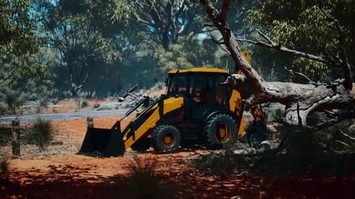 Tractor excavador en Bush Forest