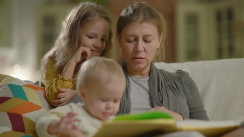 Caring Single Parent Young Mother Babysitter Hug Happy Cute Child