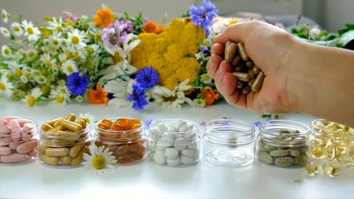 Vitamins and Supplements with Fresh Flowers