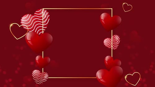 Animated Golden Frame with Floating Hearts for Romantic Celebrations